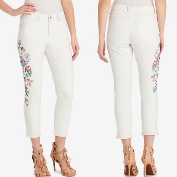 JESSICA SIMPSON Boho Embroidered Forever Rolled Ankle White Jeans 30 - Picture 14 of 14